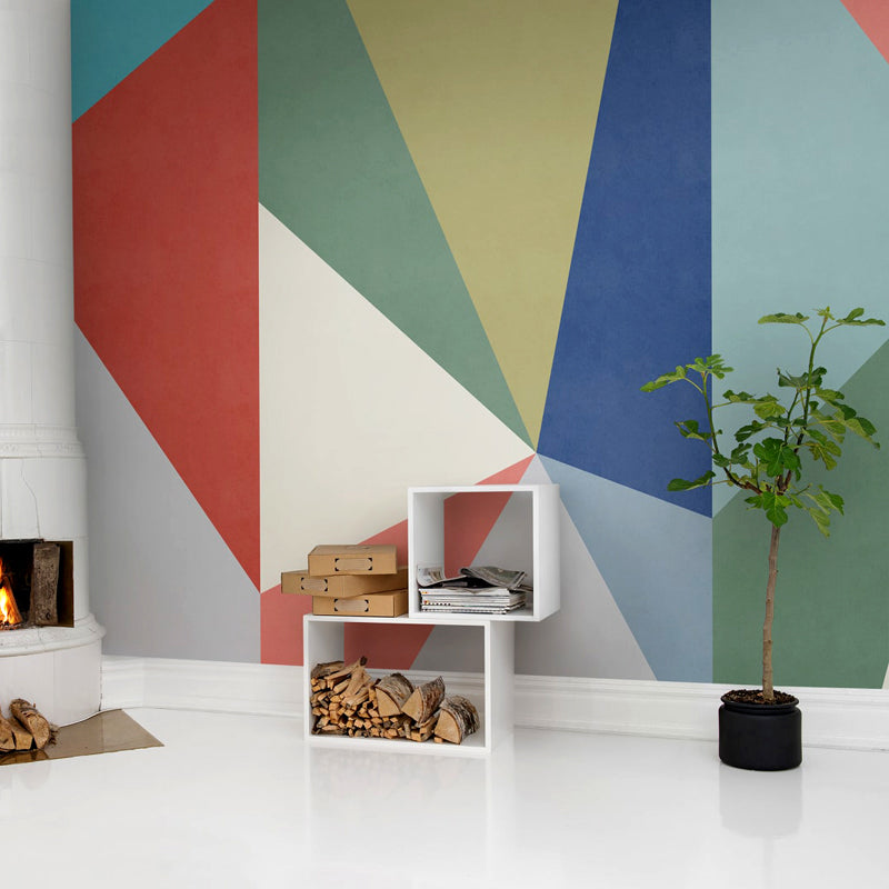 Mid Century Triangle Wall Murals Multicolored Geometric Wall Covering for Living Room Hot Pink-Blue-Green Clearhalo 'Wall Decor' 'Wall Mural' 1274440