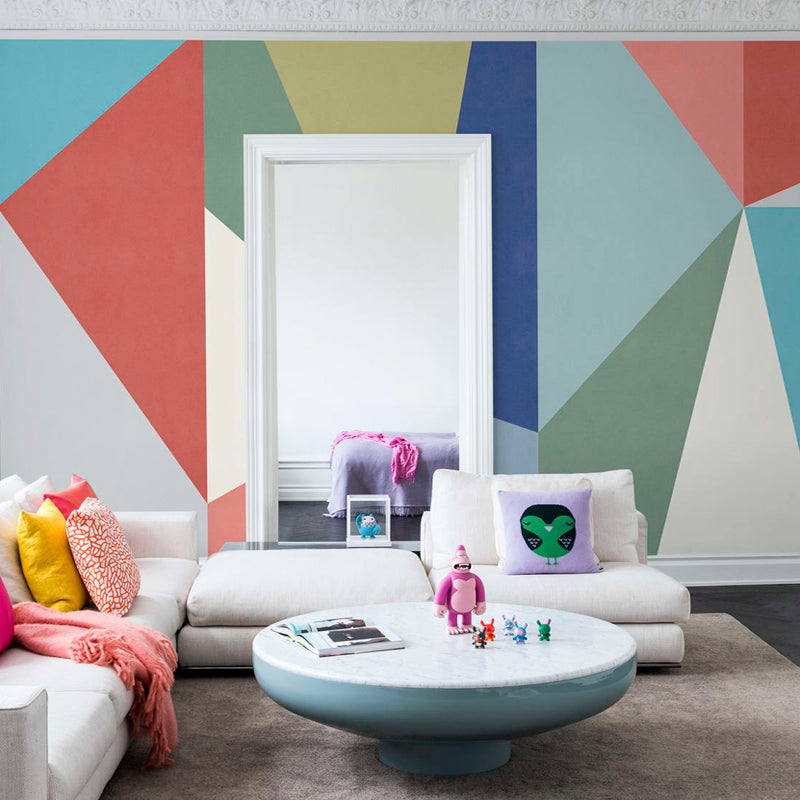 Mid Century Triangle Wall Murals Multicolored Geometric Wall Covering for Living Room Clearhalo 'Wall Decor' 'Wall Mural' 1274441
