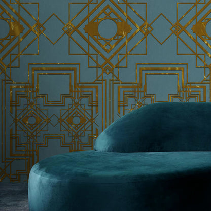 Contemporary Geometric Wall Mural Decal for Living Room Customized Wall Covering in Dark Color Lake Blue Clearhalo 'Wall Decor' 'Wall Mural' 1274465