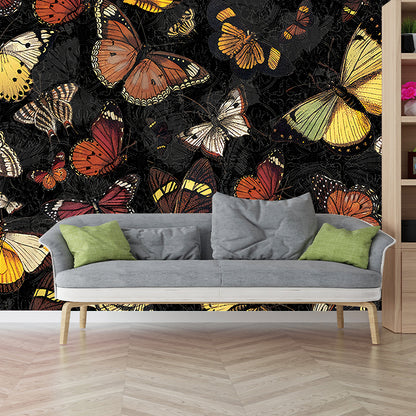 Dark Color Butterflies Mural Wallpaper Moisture Resistant Wall Decor for Living Room Black Clearhalo 'Wall Decor' 'Wall Mural' 1274480