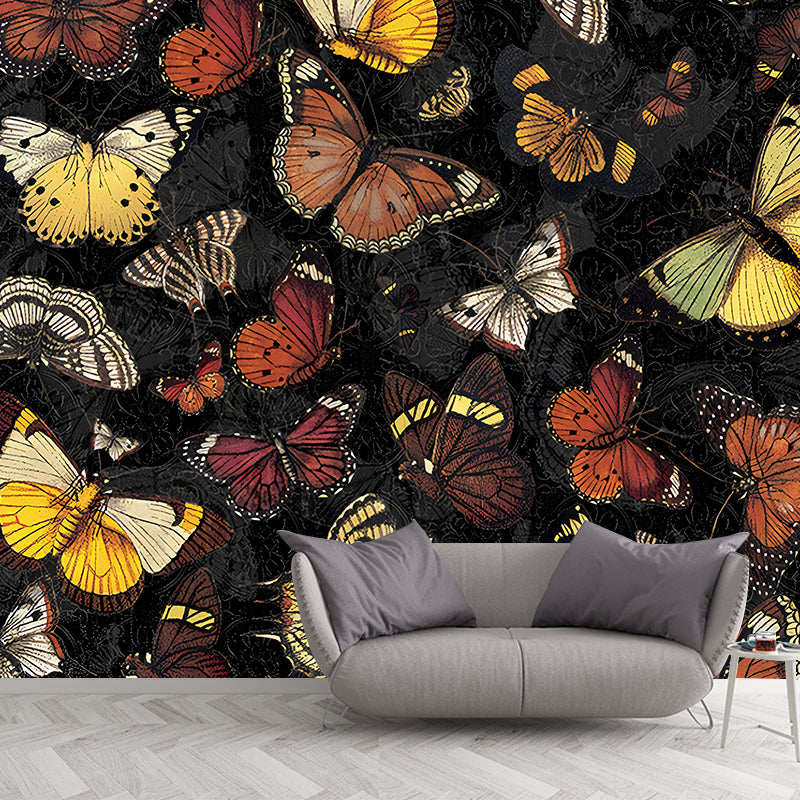 Dark Color Butterflies Mural Wallpaper Moisture Resistant Wall Decor for Living Room Clearhalo 'Wall Decor' 'Wall Mural' 1274481