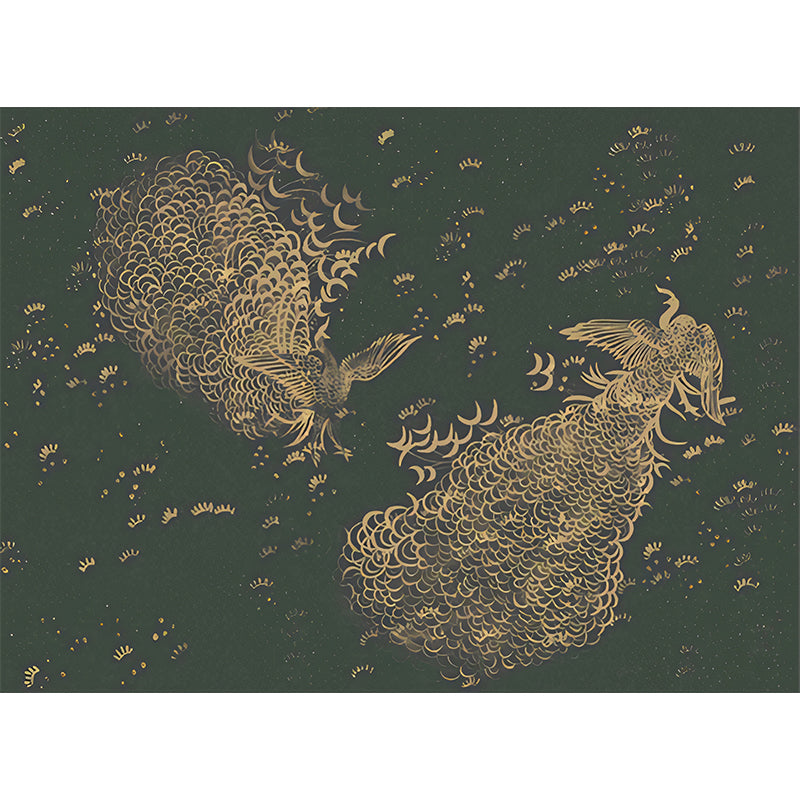 Large Peacock Wall Covering Murals in Dark Color Non-Woven Wall Art, Waterproof, Personalized Size Clearhalo 'Wall Decor' 'Wall Mural' 1274488