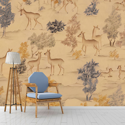 Non-Woven Stain Resistant Murals Antique Deer Patterned Wall Decor for Living Room Ginger Clearhalo 'Wall Decor' 'Wall Mural' 1274505