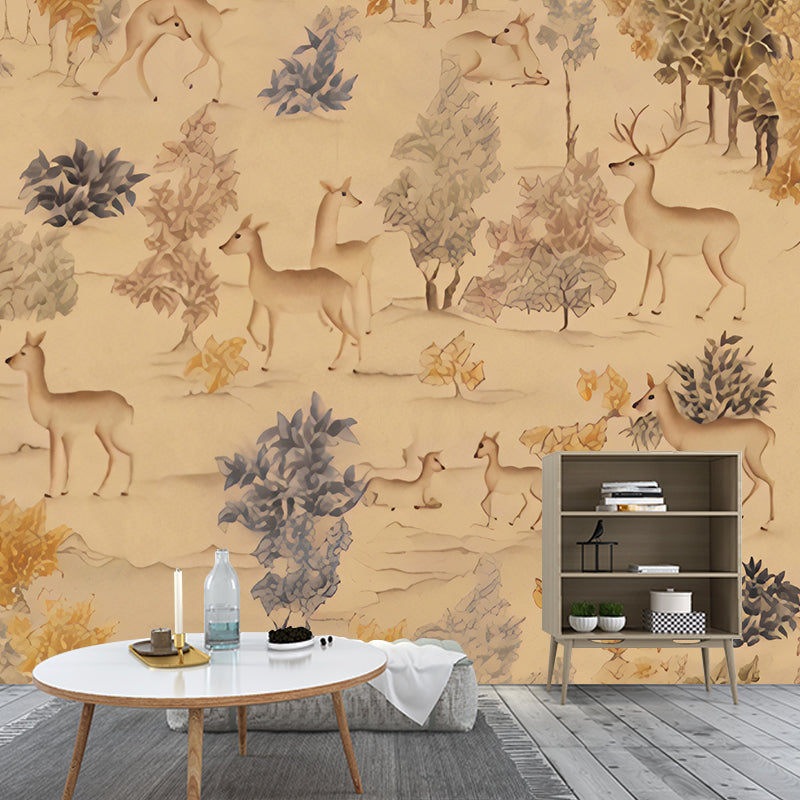 Non-Woven Stain Resistant Murals Antique Deer Patterned Wall Decor for Living Room Clearhalo 'Wall Decor' 'Wall Mural' 1274507