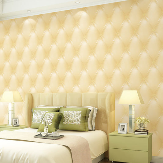 Modern Lattice Leather Wallpaper Roll Flock Waterproof Pastel Color Wall Covering for Bedroom Beige Clearhalo 'Modern wall decor' 'Modern' 'Wallpaper' Wall Decor' 1274550