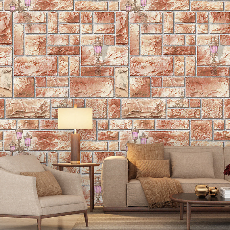 Dark Color Brick Effect Wallpaper Moisture Resistant Wall Covering for Dining Room Yellow-Red Clearhalo 'Industrial wall decor' 'Industrial' 'Wallpaper' Wall Decor' 1274583