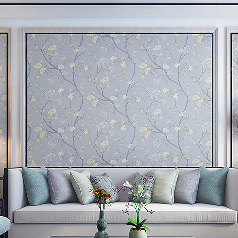 Country Peonies Wallpaper Roll Paper Moisture Resistant Bright Color Wall Covering for Living Room Gray-Purple Clearhalo 'Country wall decor' 'Rustic' 'Wallpaper' Wall Decor' 1274671