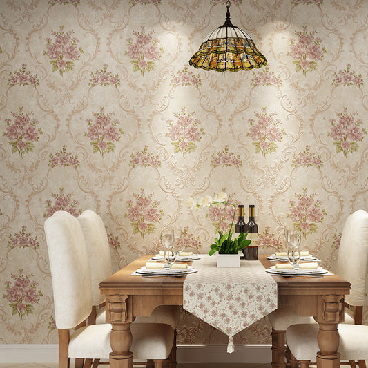 Rustic Floral Design Wallpaper for Dining Room 33' x 20.5" Wall Art in Soft Color Dark Khaki