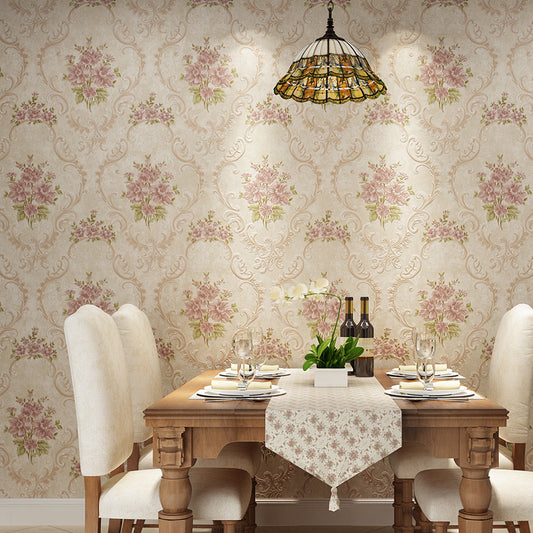 Rustic Floral Design Wallpaper for Dining Room 33' x 20.5" Wall Art in Soft Color Dark Khaki Clearhalo 'Country wall decor' 'Rustic' 'Wallpaper' Wall Decor' 1274680