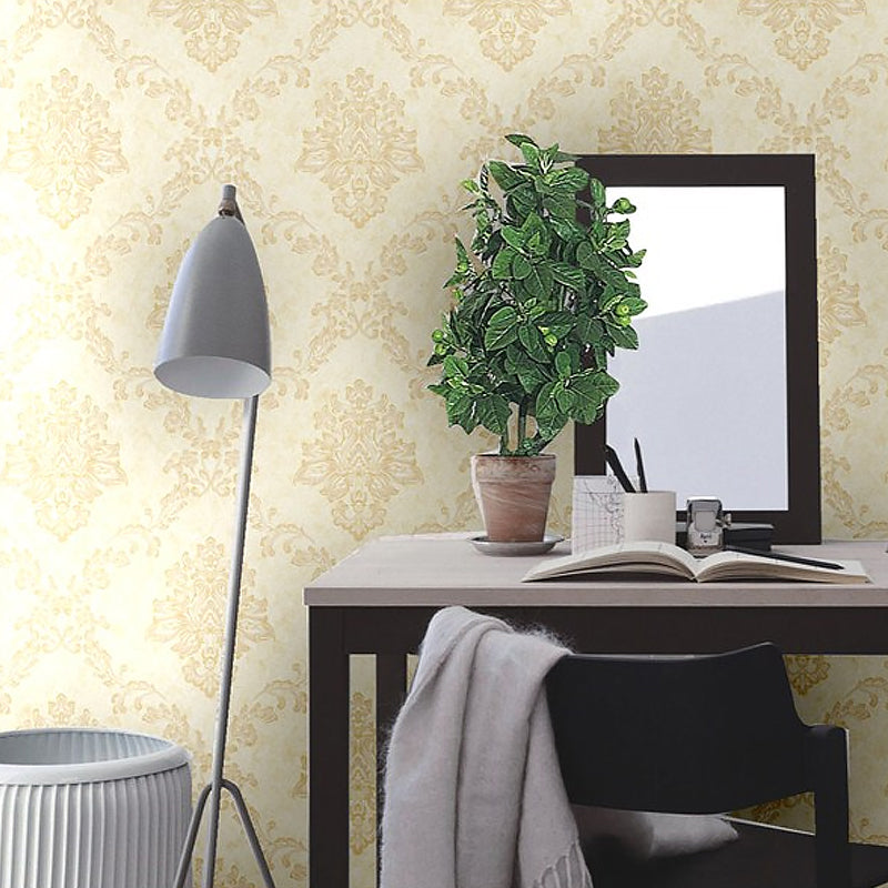 Damask Wallpaper Roll Nostalgic Moisture Resistant Dining Room Wall Art, 31' L x 20.5" W Beige Clearhalo 'Vintage wall decor' 'Vintage' 'Wallpaper' Wall Decor' 1276785