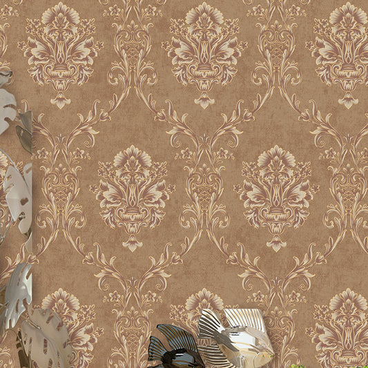 Brown Floral Wallpaper Roll Moisture Resistant Antique Dining Room Wall Covering Brown Clearhalo 'Vintage wall decor' 'Vintage' 'Wallpaper' Wall Decor' 1277182