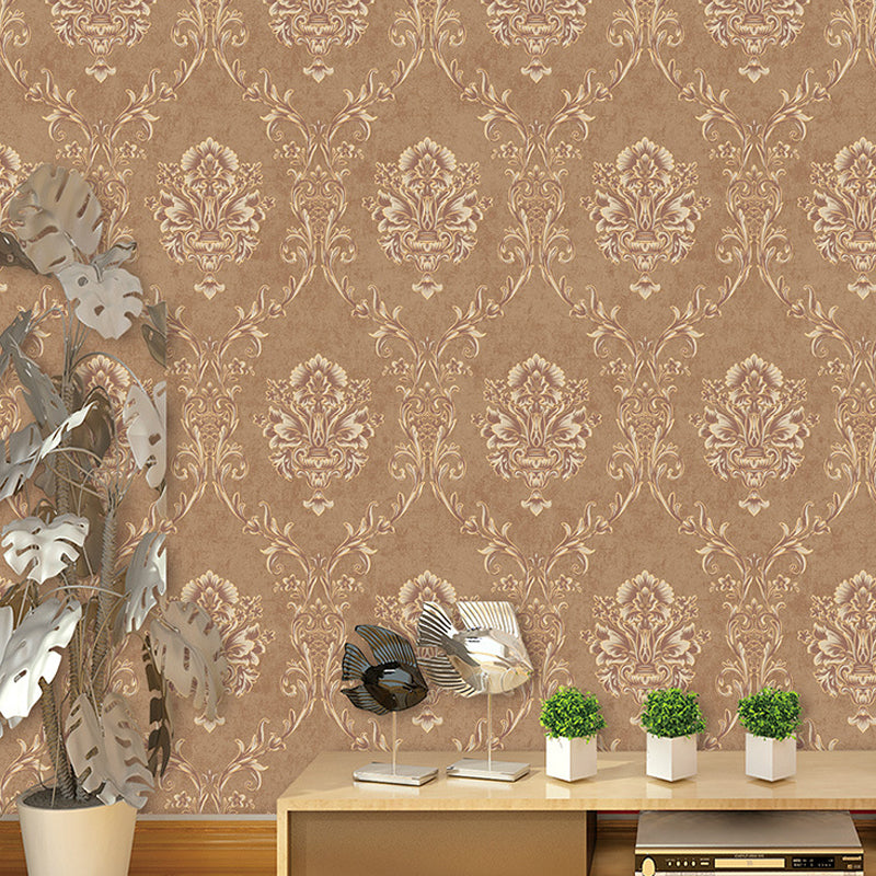 Brown Floral Wallpaper Roll Moisture Resistant Antique Dining Room Wall Covering Clearhalo 'Vintage wall decor' 'Vintage' 'Wallpaper' Wall Decor' 1277183