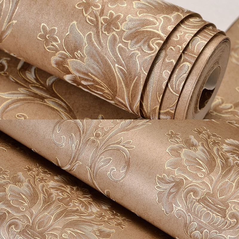 Brown Floral Wallpaper Roll Moisture Resistant Antique Dining Room Wall Covering Clearhalo 'Vintage wall decor' 'Vintage' 'Wallpaper' Wall Decor' 1277184