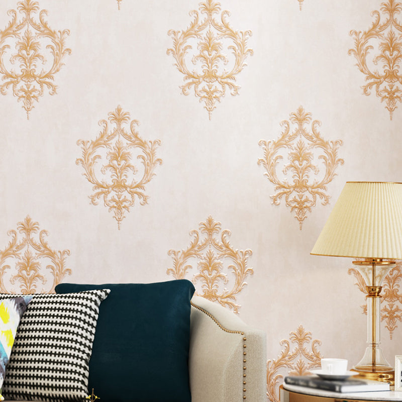 Self-Stick Temporary Medallion Wallpaper Nostalgic 3D Embossed Wall Decor, 10' L x 20.5" W Beige Clearhalo 'Vintage wall decor' 'Vintage' 'Wallpaper' Wall Decor' 1277307