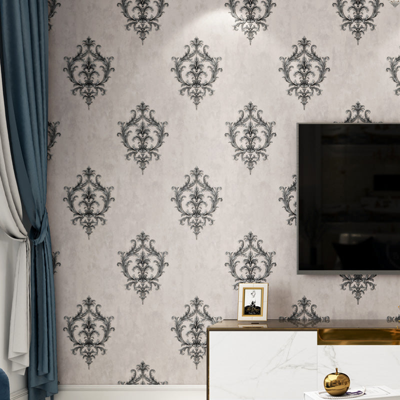 Self-Stick Temporary Medallion Wallpaper Nostalgic 3D Embossed Wall Decor, 10' L x 20.5" W Light Gray Clearhalo 'Vintage wall decor' 'Vintage' 'Wallpaper' Wall Decor' 1277311