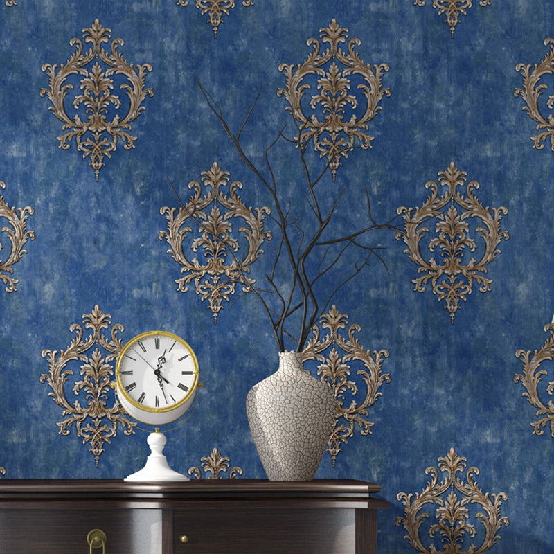 Self-Stick Temporary Medallion Wallpaper Nostalgic 3D Embossed Wall Decor, 10' L x 20.5" W Dark Blue Clearhalo 'Vintage wall decor' 'Vintage' 'Wallpaper' Wall Decor' 1277316
