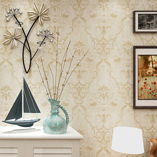 Blossom Damask Wallpaper Roll Antique Embossed Texture Wall Covering for Accent Wall Beige Clearhalo 'Vintage wall decor' 'Vintage' 'Wallpaper' Wall Decor' 1277358