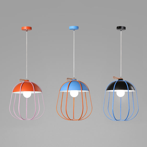 Wire Guard Single Pendant Light Nordic Metal Hanging Ceiling Light in Black/Blue/Orange Clearhalo 'Ceiling Lights' 'Modern Pendants' 'Modern' 'Pendant Lights' 'Pendants' Lighting' 127736