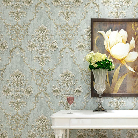 Blossom Damask Wallpaper Roll Antique Embossed Texture Wall Covering for Accent Wall Blue Clearhalo 'Vintage wall decor' 'Vintage' 'Wallpaper' Wall Decor' 1277368
