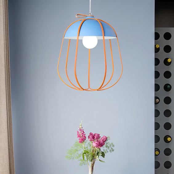 Wire Guard Single Pendant Light Nordic Metal Hanging Ceiling Light in Black/Blue/Orange Clearhalo 'Ceiling Lights' 'Modern Pendants' 'Modern' 'Pendant Lights' 'Pendants' Lighting' 127739