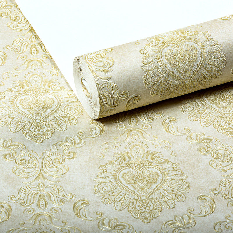 Nostalgic Damask Wallpaper Roll 3D Embossed Waterproof Light-Color Wall Decor for Bedroom Clearhalo 'Vintage wall decor' 'Vintage' 'Wallpaper' Wall Decor' 1277403