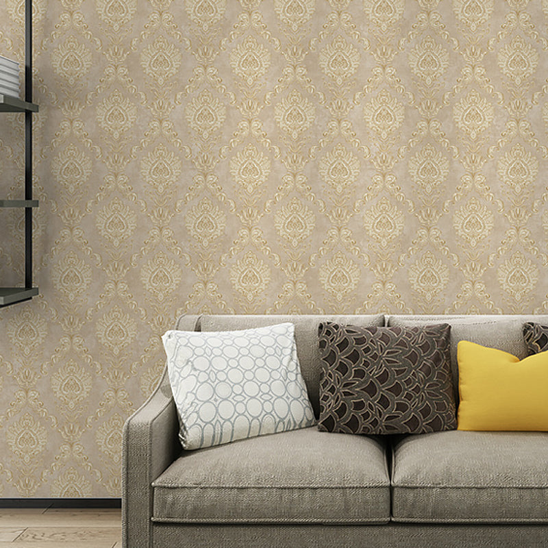 Nostalgic Damask Wallpaper Roll 3D Embossed Waterproof Light-Color Wall Decor for Bedroom Beige Clearhalo 'Vintage wall decor' 'Vintage' 'Wallpaper' Wall Decor' 1277405