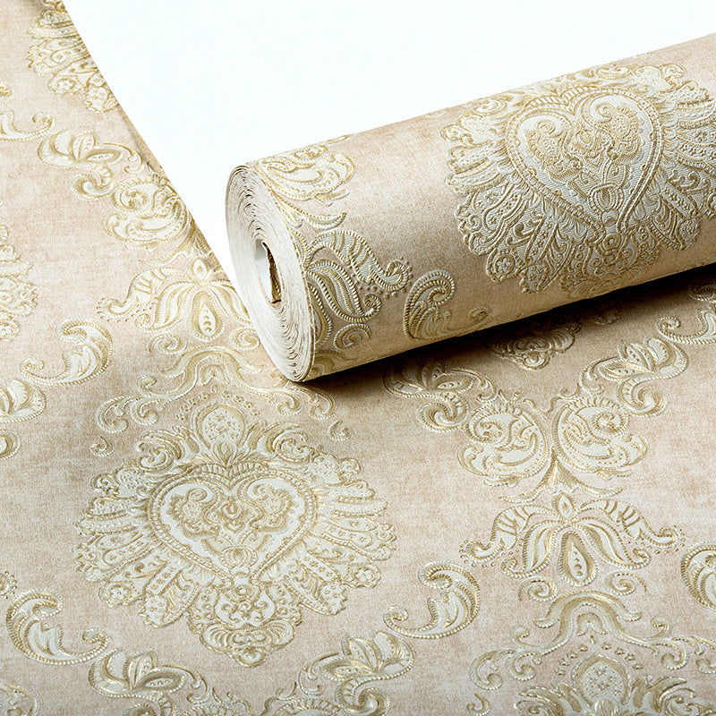 Nostalgic Damask Wallpaper Roll 3D Embossed Waterproof Light-Color Wall Decor for Bedroom Clearhalo 'Vintage wall decor' 'Vintage' 'Wallpaper' Wall Decor' 1277407