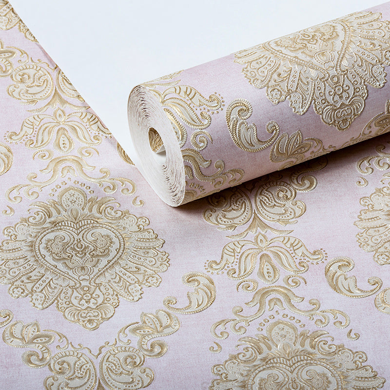 Nostalgic Damask Wallpaper Roll 3D Embossed Waterproof Light-Color Wall Decor for Bedroom Clearhalo 'Vintage wall decor' 'Vintage' 'Wallpaper' Wall Decor' 1277411