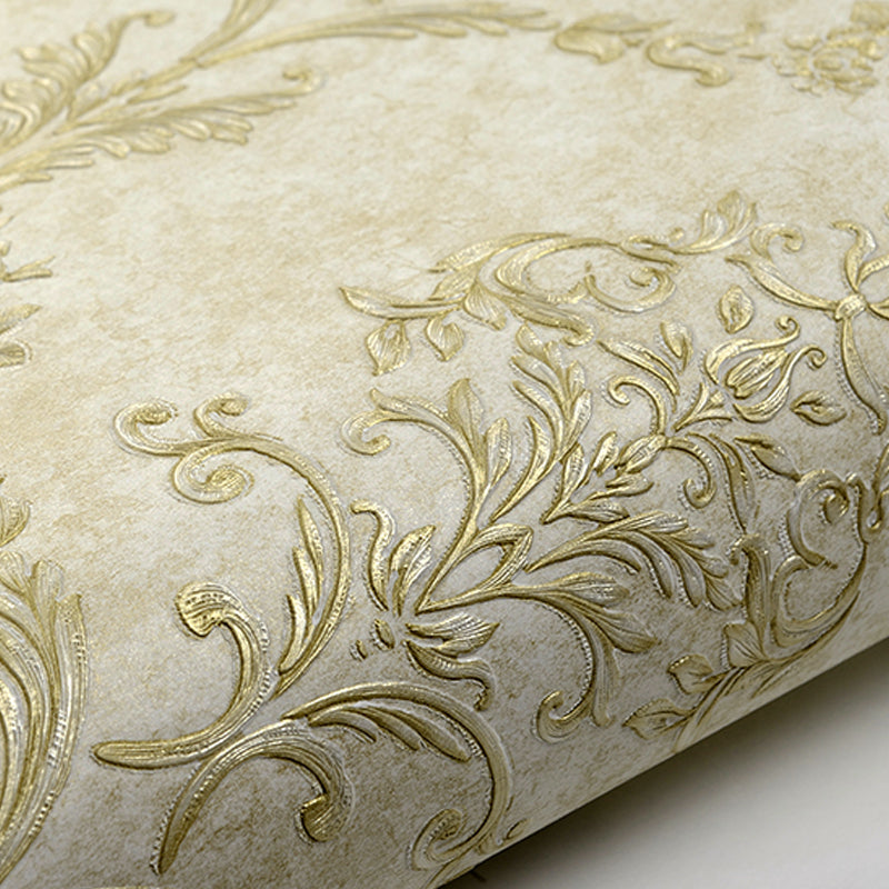 Embossed Soft Color Wallpaper Vintage Style Jacquard Wall Art for Bedroom, 33' L x 20.5" W Clearhalo 'Vintage wall decor' 'Vintage' 'Wallpaper' Wall Decor' 1277443