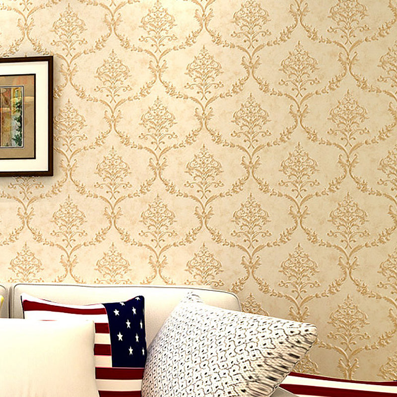 Embossed Soft Color Wallpaper Vintage Style Jacquard Wall Art for Bedroom, 33' L x 20.5" W Yellow Clearhalo 'Vintage wall decor' 'Vintage' 'Wallpaper' Wall Decor' 1277446
