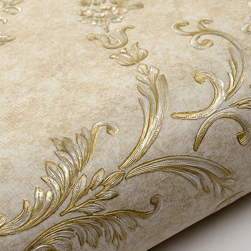 Embossed Soft Color Wallpaper Vintage Style Jacquard Wall Art for Bedroom, 33' L x 20.5" W Clearhalo 'Vintage wall decor' 'Vintage' 'Wallpaper' Wall Decor' 1277447