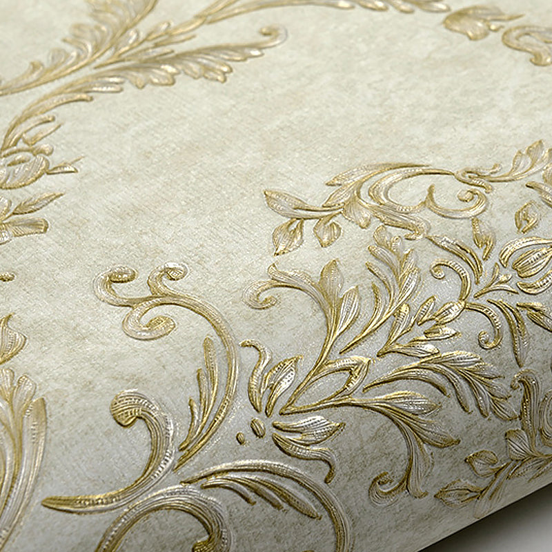 Embossed Soft Color Wallpaper Vintage Style Jacquard Wall Art for Bedroom, 33' L x 20.5" W Green Clearhalo 'Vintage wall decor' 'Vintage' 'Wallpaper' Wall Decor' 1277450