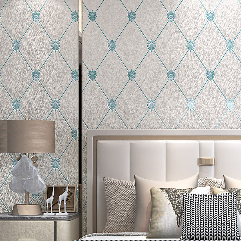 Flock Moisture Resistant Wallpaper Modern Trellis Pattern Wall Covering for Bedroom Light Blue Clearhalo 'Modern wall decor' 'Modern' 'Wallpaper' Wall Decor' 1277502