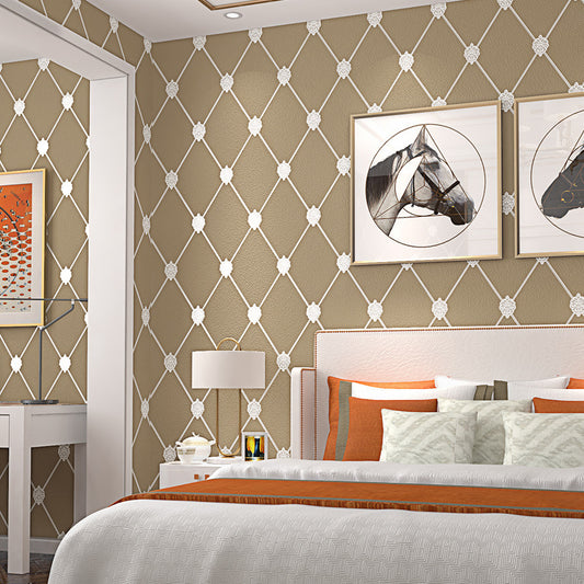 Flock Moisture Resistant Wallpaper Modern Trellis Pattern Wall Covering for Bedroom Khaki Clearhalo 'Modern wall decor' 'Modern' 'Wallpaper' Wall Decor' 1277509
