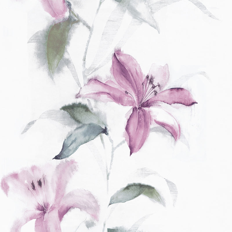 Rural Watercolor Lilies Wallpaper Soft Color Stain Resistant Wall Art for Dining Room Clearhalo 'Country wall decor' 'Rustic' 'Wallpaper' Wall Decor' 1277655