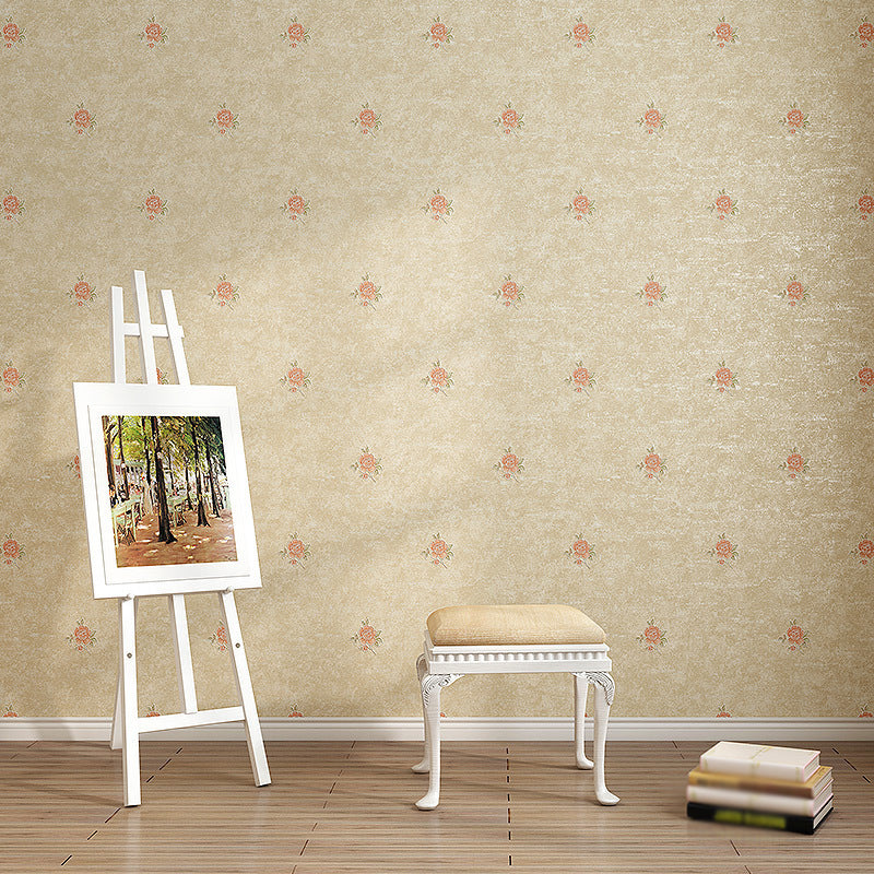 Rustic Peony Printed Wallpaper for Living Room 57.1-sq ft Wall Covering in Pastel Color Yellow Clearhalo 'Country wall decor' 'Rustic' 'Wallpaper' Wall Decor' 1277657