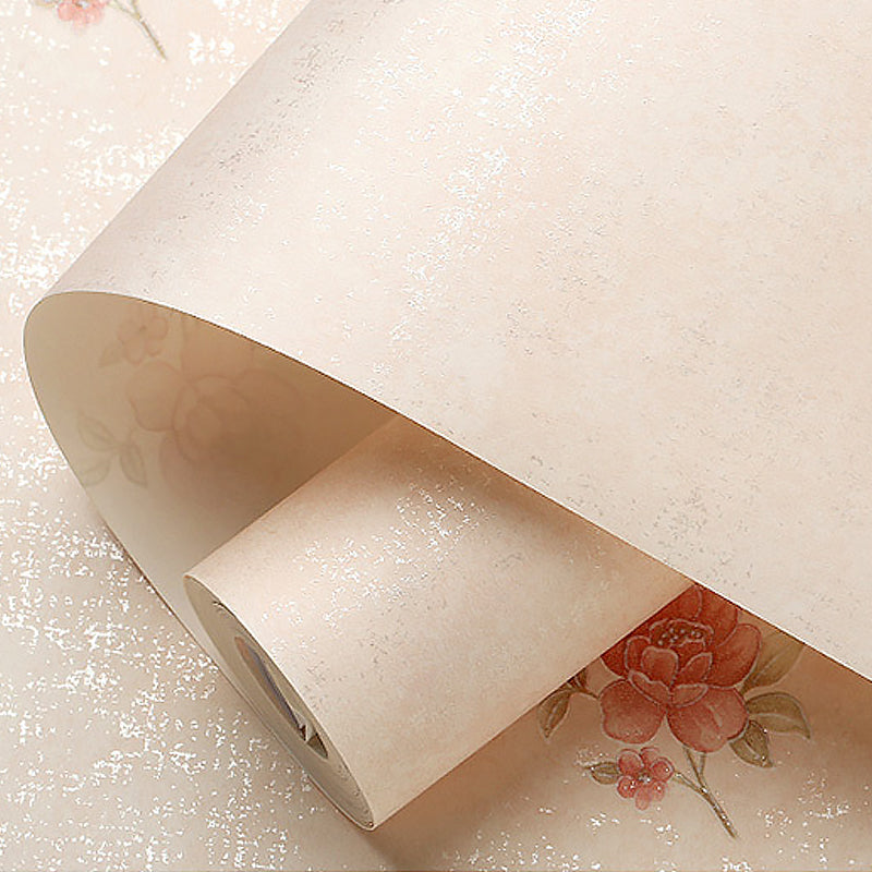 Rustic Peony Printed Wallpaper for Living Room 57.1-sq ft Wall Covering in Pastel Color Clearhalo 'Country wall decor' 'Rustic' 'Wallpaper' Wall Decor' 1277663