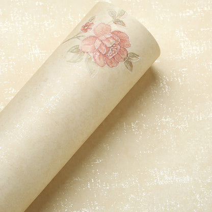 Rustic Peony Printed Wallpaper for Living Room 57.1-sq ft Wall Covering in Pastel Color Light Yellow Clearhalo 'Country wall decor' 'Rustic' 'Wallpaper' Wall Decor' 1277668