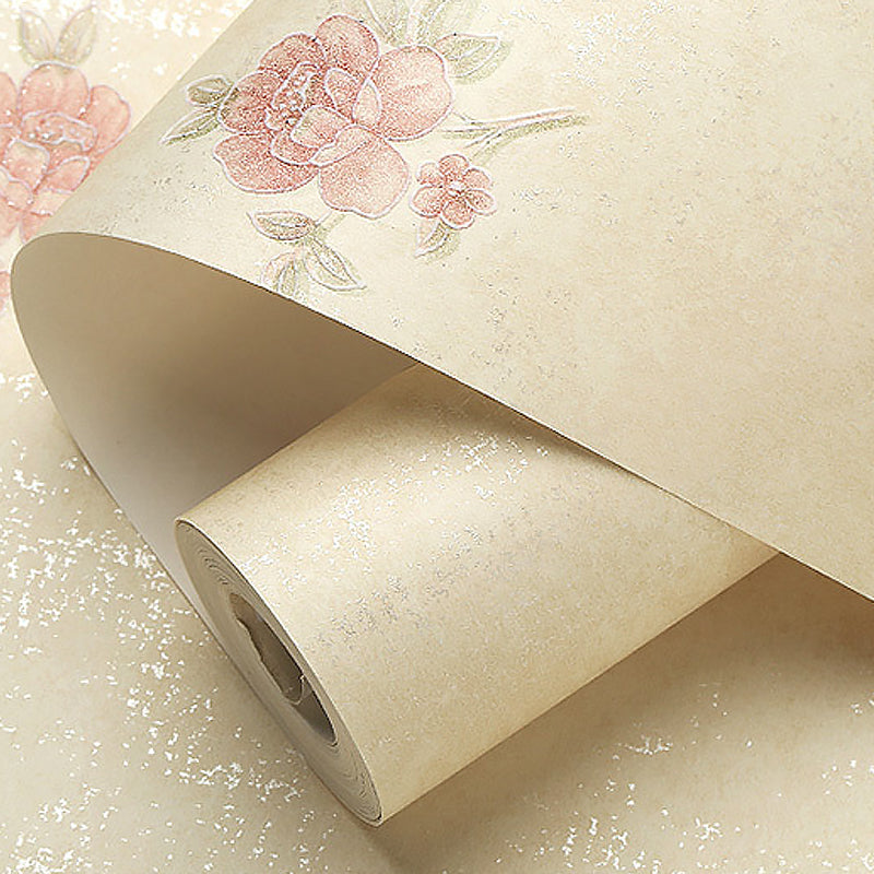 Rustic Peony Printed Wallpaper for Living Room 57.1-sq ft Wall Covering in Pastel Color Clearhalo 'Country wall decor' 'Rustic' 'Wallpaper' Wall Decor' 1277669