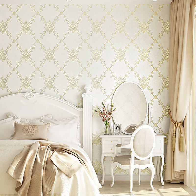 Embroidery Washable Wallpaper Vintage Geo Lattice Wall Art for Bedroom, 57.1-sq ft Clearhalo 'Vintage wall decor' 'Vintage' 'Wallpaper' Wall Decor' 1277689