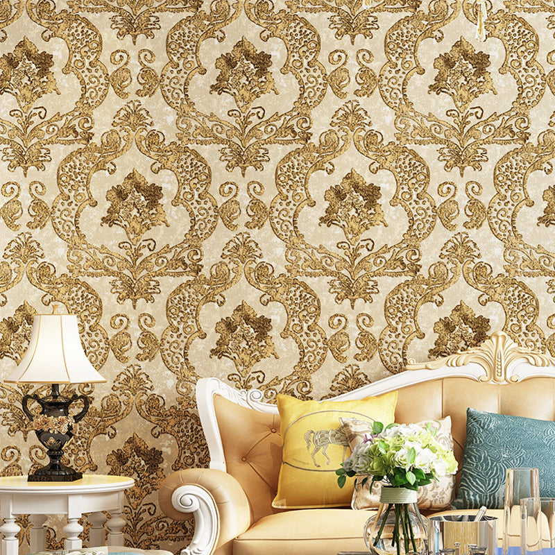 Retro Jacquard Wallpaper Light-Color Waterproof Wall Covering for Living Room, Unpasted Light Gold Clearhalo 'Vintage wall decor' 'Vintage' 'Wallpaper' Wall Decor' 1277701