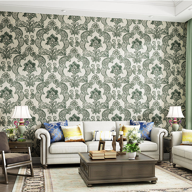 Retro Jacquard Wallpaper Light-Color Waterproof Wall Covering for Living Room, Unpasted Clearhalo 'Vintage wall decor' 'Vintage' 'Wallpaper' Wall Decor' 1277712