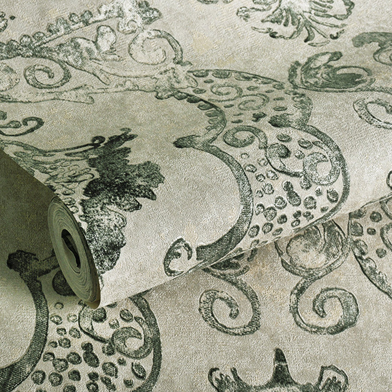 Retro Jacquard Wallpaper Light-Color Waterproof Wall Covering for Living Room, Unpasted Clearhalo 'Vintage wall decor' 'Vintage' 'Wallpaper' Wall Decor' 1277713