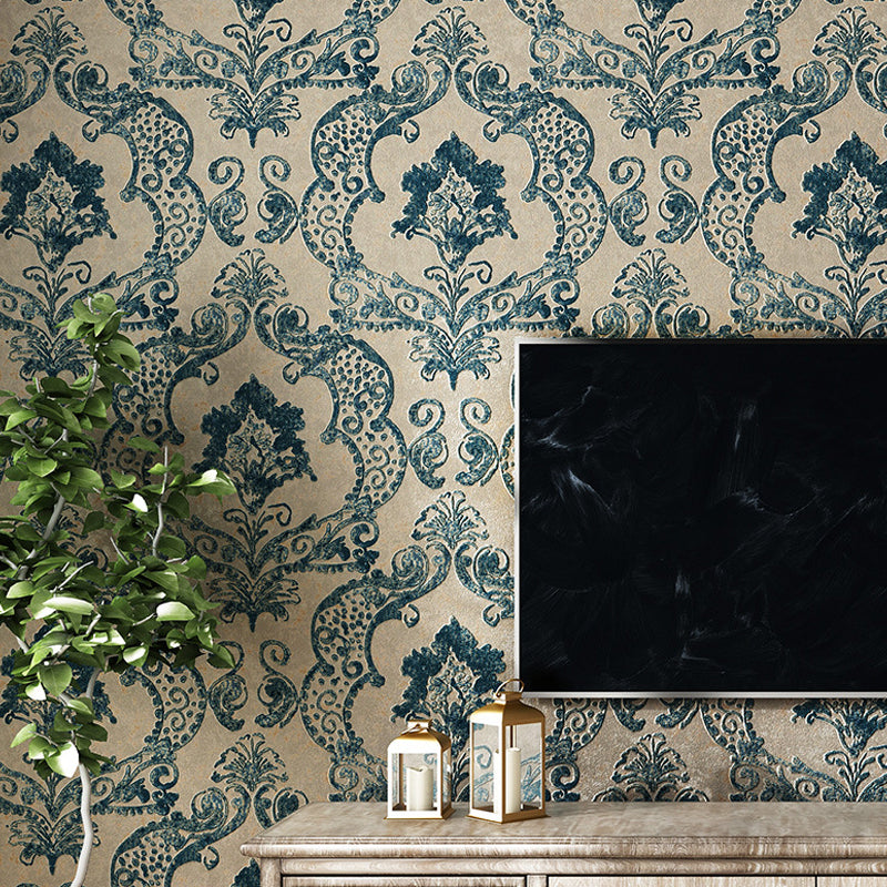 Retro Jacquard Wallpaper Light-Color Waterproof Wall Covering for Living Room, Unpasted Blue Clearhalo 'Vintage wall decor' 'Vintage' 'Wallpaper' Wall Decor' 1277720