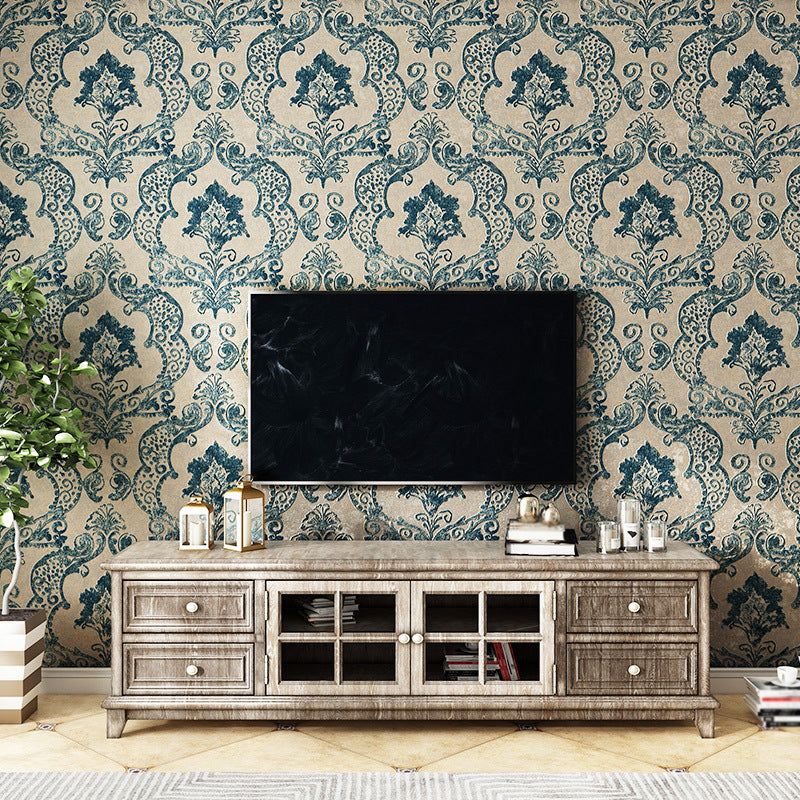 Retro Jacquard Wallpaper Light-Color Waterproof Wall Covering for Living Room, Unpasted Clearhalo 'Vintage wall decor' 'Vintage' 'Wallpaper' Wall Decor' 1277721