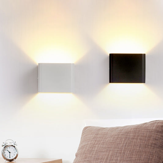 Cube Shade Sconce Light Minimalism Aluminum Warm/White Lighting LED Living Room Wall Mounted Light in Black/White Clearhalo 'Cast Iron' 'Glass' 'Industrial' 'Modern wall lights' 'Modern' 'Tiffany' 'Traditional wall lights' 'Wall Lamps & Sconces' 'Wall Lights' Lighting' 128166