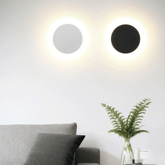 Round Sconce Light Fixture Simplistic Metallic 6"/8" Wide LED Black/White Wall Sconce Lamp in Warm/White Lighting Clearhalo 'Cast Iron' 'Glass' 'Industrial' 'Modern wall lights' 'Modern' 'Tiffany' 'Traditional wall lights' 'Wall Lamps & Sconces' 'Wall Lights' Lighting' 128214