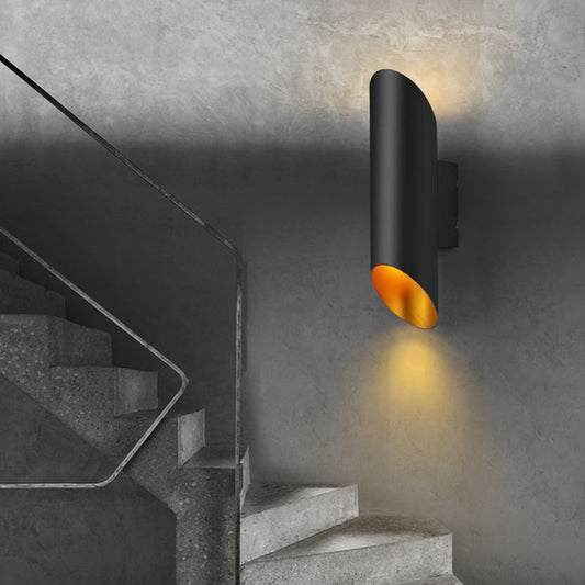 2 Lights Stairway Sconce Light Fixture with Tube Metallic Shade Black Wall Mounted Light Black Clearhalo 'Cast Iron' 'Glass' 'Industrial' 'Modern wall lights' 'Modern' 'Tiffany' 'Traditional wall lights' 'Wall Lamps & Sconces' 'Wall Lights' Lighting' 128263
