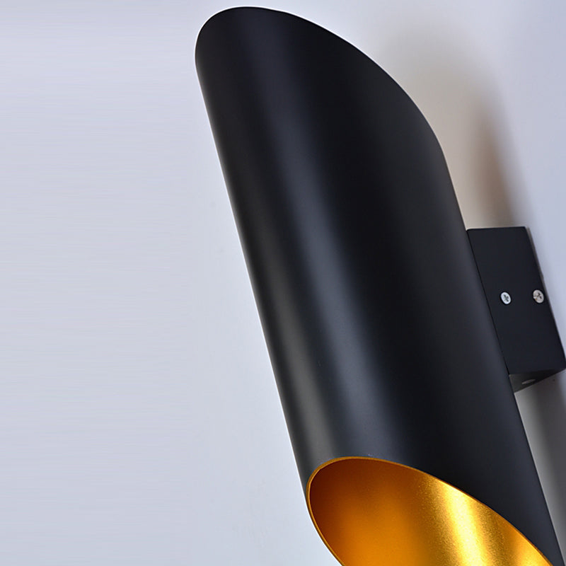 2 Lights Stairway Sconce Light Fixture with Tube Metallic Shade Black Wall Mounted Light Clearhalo 'Cast Iron' 'Glass' 'Industrial' 'Modern wall lights' 'Modern' 'Tiffany' 'Traditional wall lights' 'Wall Lamps & Sconces' 'Wall Lights' Lighting' 128266