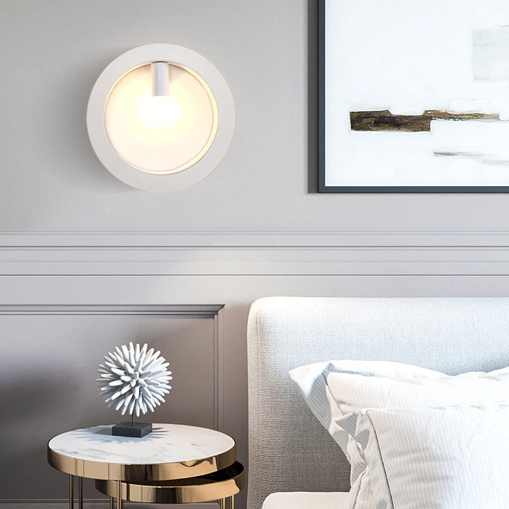 Squared/Rounded Shade Bathroom Wall Lighting Metal 1-Light Simplistic Stylish Wall Sconce Lamp in Black/White White Round Clearhalo 'Cast Iron' 'Glass' 'Industrial' 'Modern wall lights' 'Modern' 'Tiffany' 'Traditional wall lights' 'Wall Lamps & Sconces' 'Wall Lights' Lighting' 128306